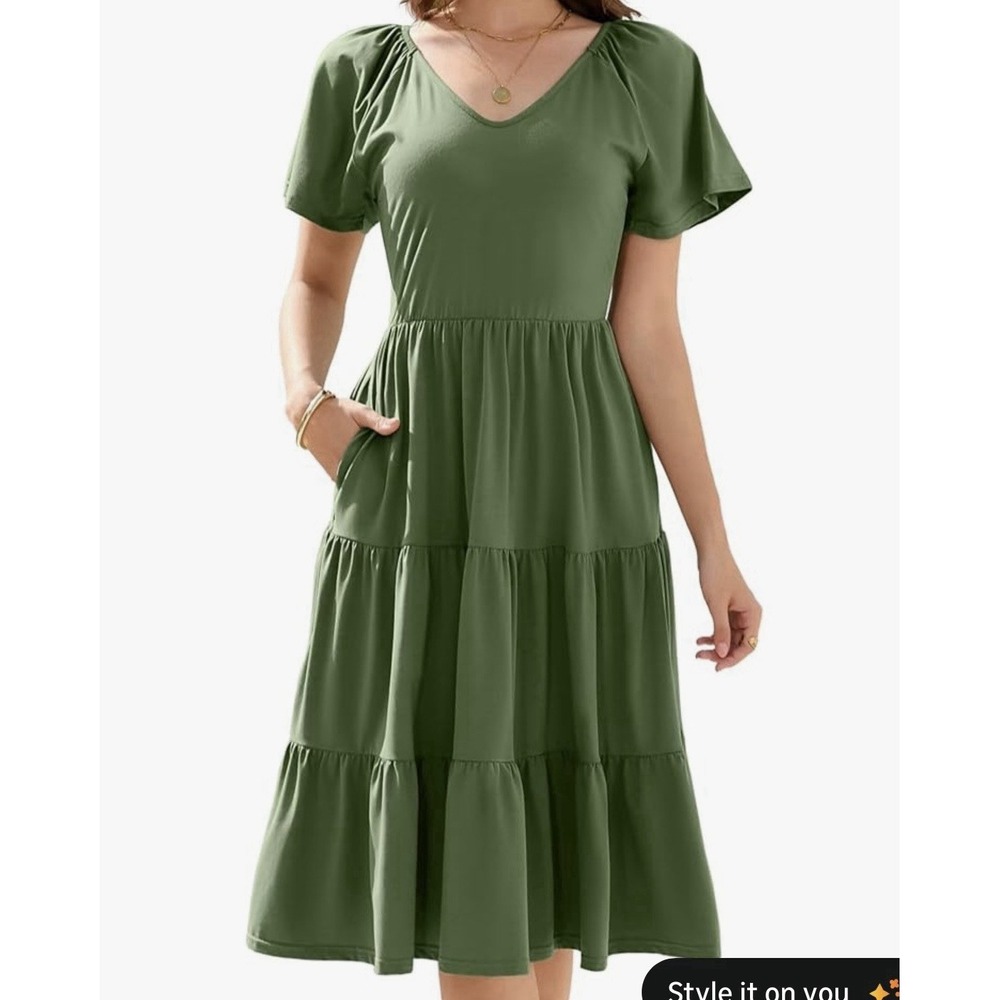 Women's Summers Dress Breathable Cotton Casual Size Small Green